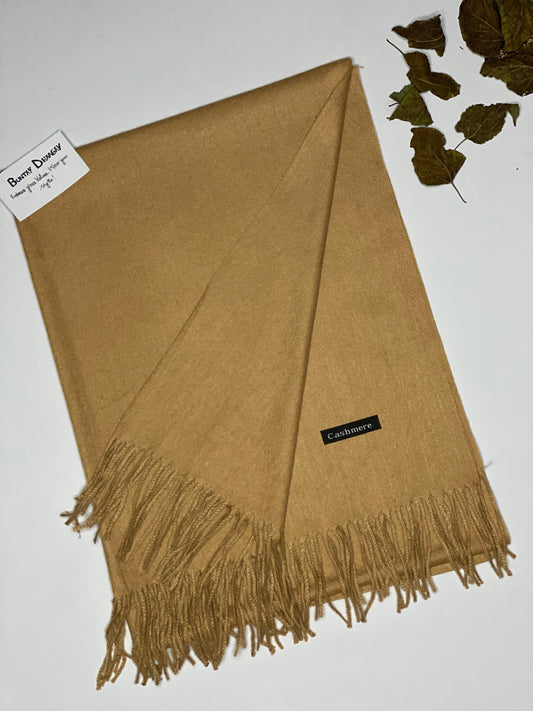 Woolen Plain Cashmere Hijab in Classic Camel for winters - Buntay Dhaagay