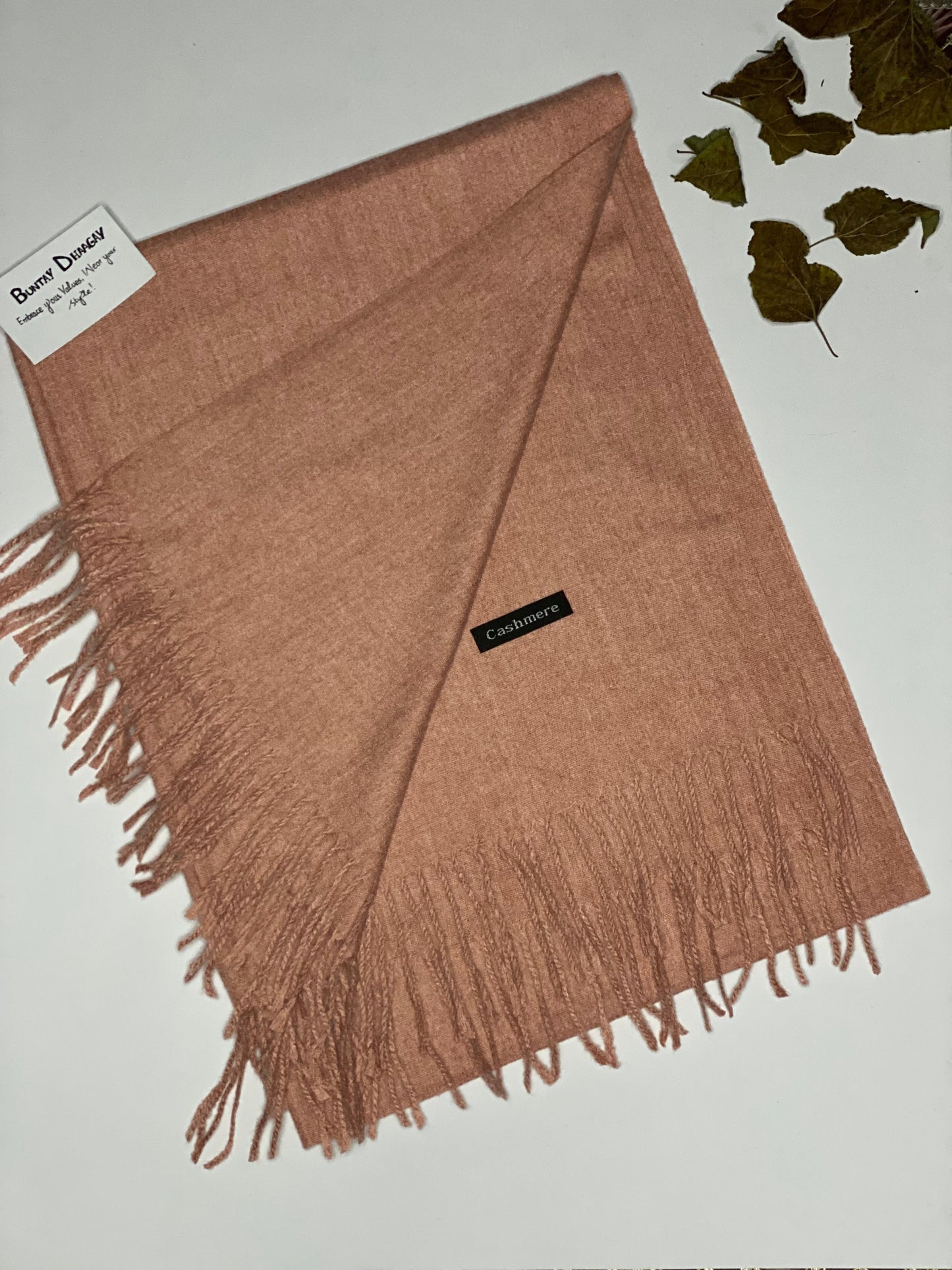 Plain Cashmere Hijab in Peachy Pink, a soft, lightweight, and luxurious winter essential - Buntay Dhaagay