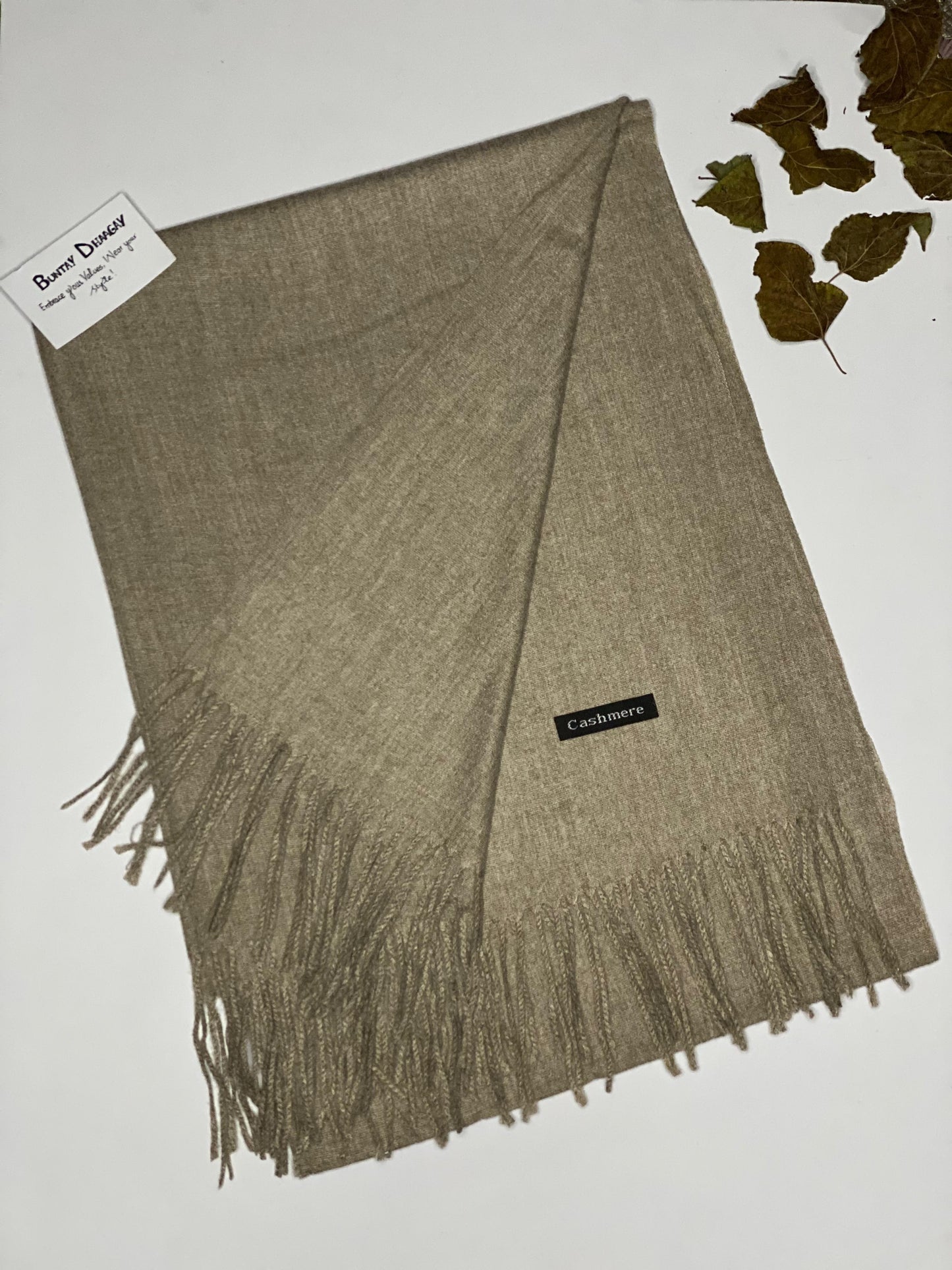 Plain Cashmere hijab in Grey taupe, best for winter - Buntay Dhaagay