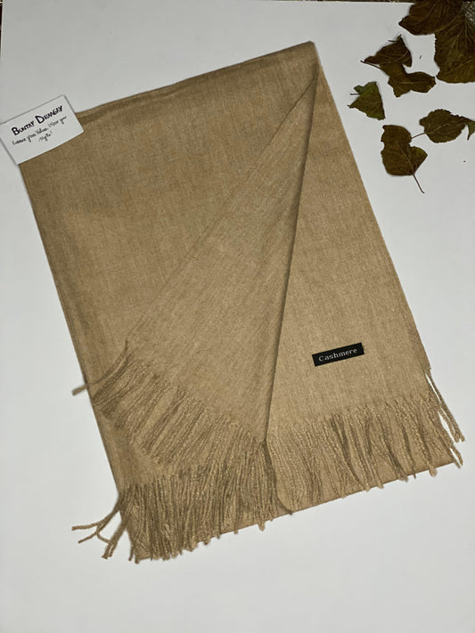 Plain Cashmere Hijab in Beige Taupe, a soft, lightweight, and luxurious winter essential - Buntay Dhaagay